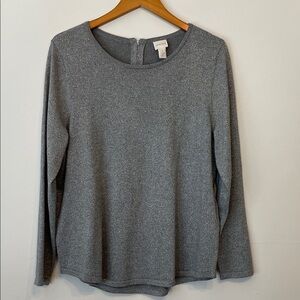Chico’s Women’s Long Sleeve Glittery Silver Crewneck Blouse XL